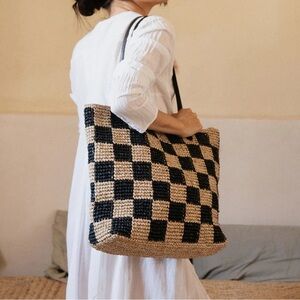 Bembien Francoise Tote Bag Raffia Black Check NWT